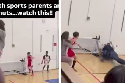 Black father flies through and tackles white man who laid a hand on his son