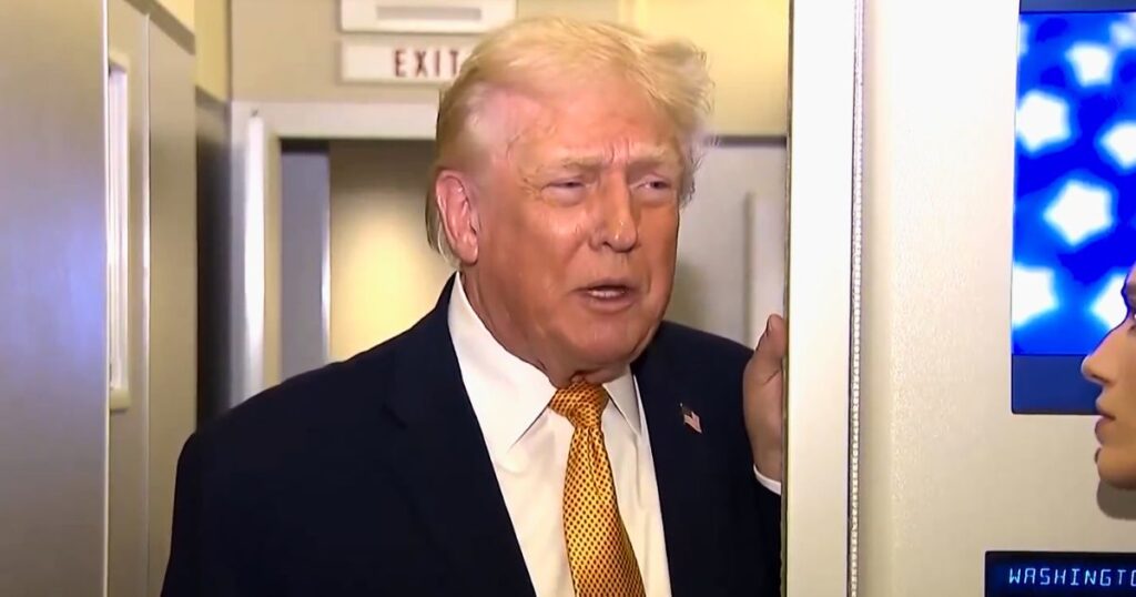 Donald Trump addressing reporters on Air Force One after Venezuela operation