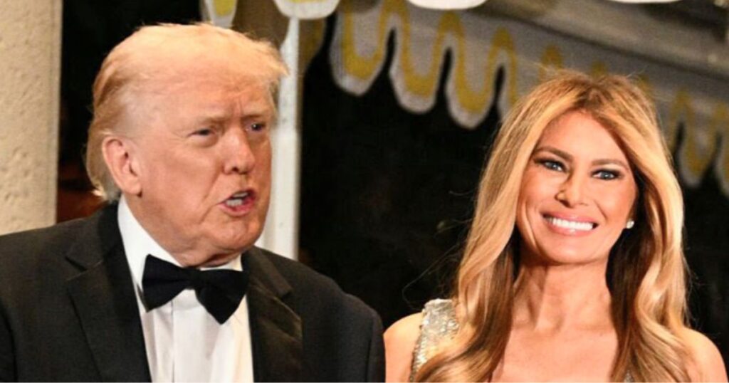 Donald Trump and Melania Trump arriving together at a New Year’s Eve event at Mar-a-Lago