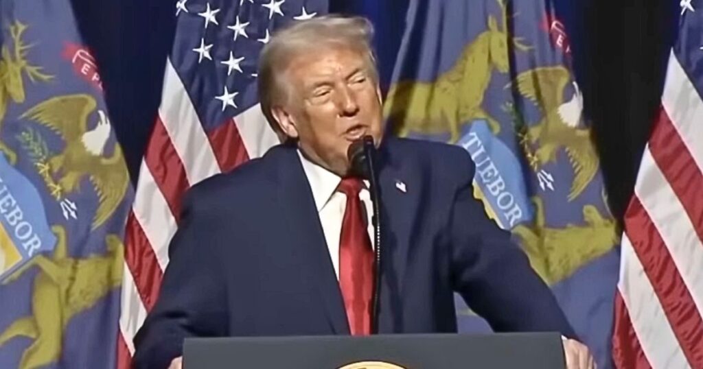 Donald Trump spoke at a Michigan auto plant during a speech about America’s global standing