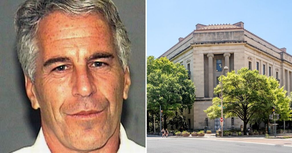 Epstein (L) survivors and lawmakers call for court intervention to force DOJ (R) transparency