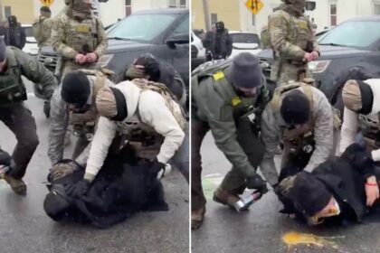 Federal Agents spray chemical irritants directly on mans face in south Minneapolis.