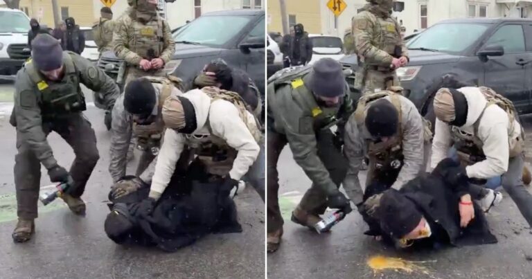 Federal Agents spray chemical irritants directly on mans face in south Minneapolis.