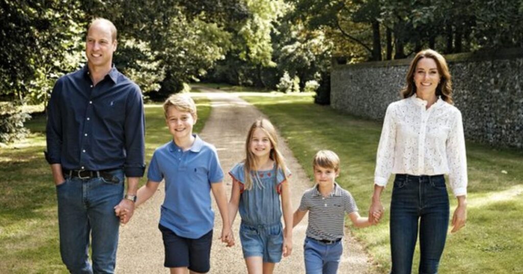 From left- Prince William, Prince George, Princess Charlotte, Prince Louis and Kate Middleton. (@CBSNews|X.com).