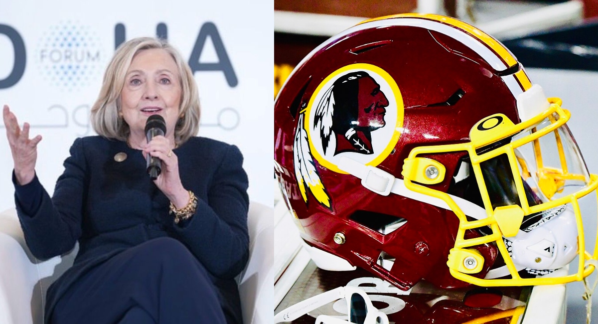 Hillary Clinton and a Washington Redskins helmet