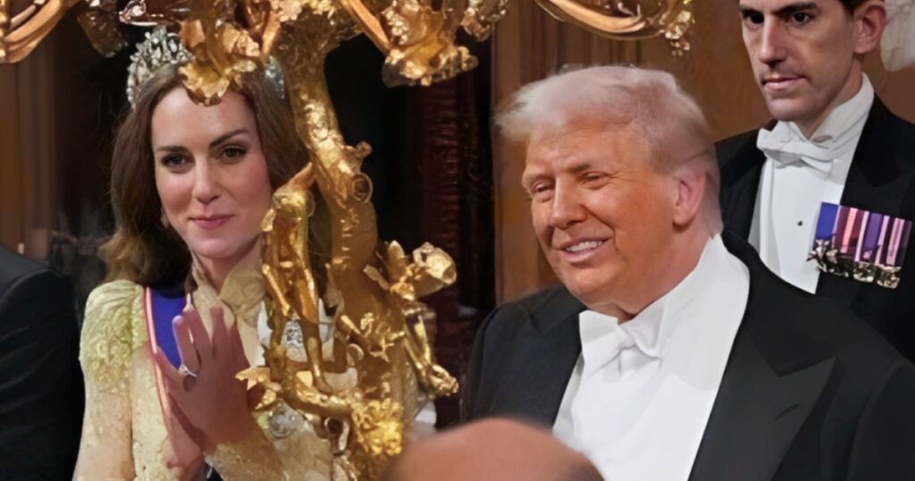 Kate Middleton smiling beside President Donald Trump at a UK state dinner