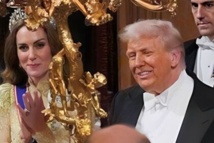 Kate Middleton smiling beside President Donald Trump at a UK state dinner