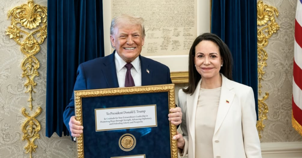 Donald Trump pictured with Maria Corina Machado.