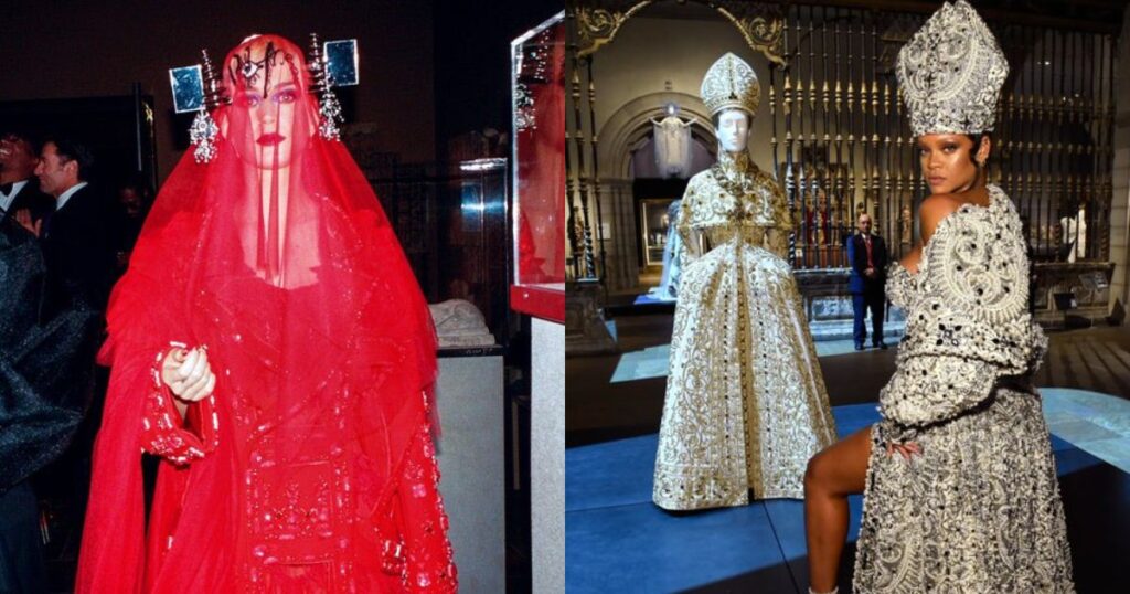 Met Gala co-chairs over the years From Katy Perry to Rihanna. (left- @roboticperry|X.com) and (right-@GrixMagazine|X.com).
