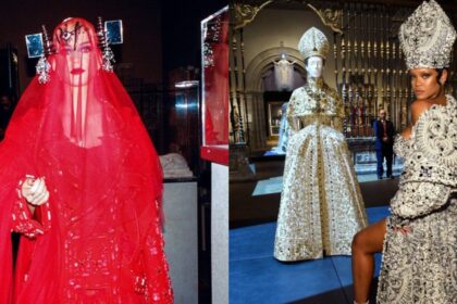 Met Gala co-chairs over the years From Katy Perry to Rihanna. (left- @roboticperry|X.com) and (right-@GrixMagazine|X.com).