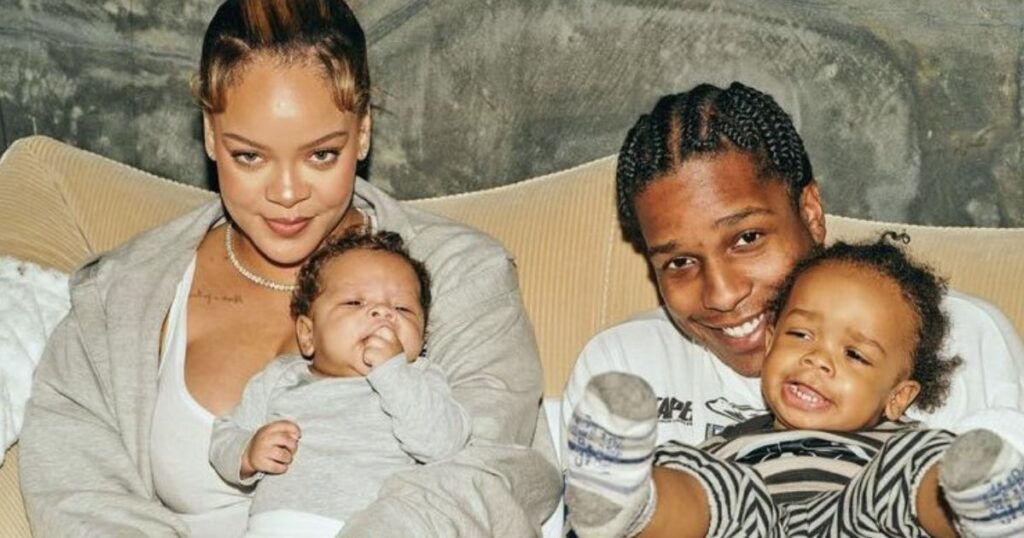 Pop Star Rihanna with rapper A$AP Rocky and her kids Riot and RZA. (@FentyStats|X.com)