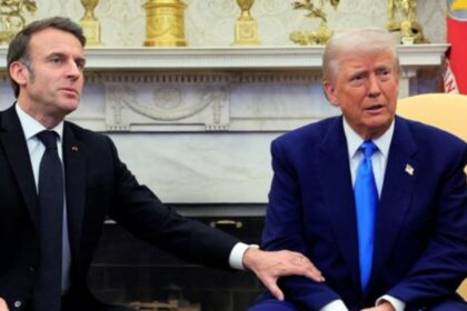 President Donald Trump with French President Emmanuel Macron in The White House. (@RpsAgainstTrump|X.com).
