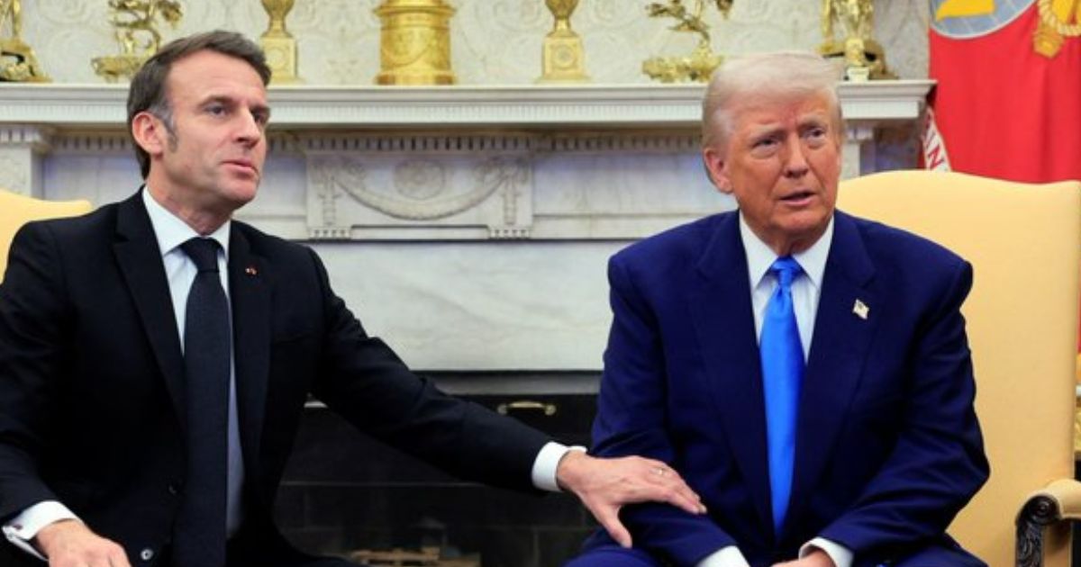 President Donald Trump with French President Emmanuel Macron in The White House. (@RpsAgainstTrump|X.com).