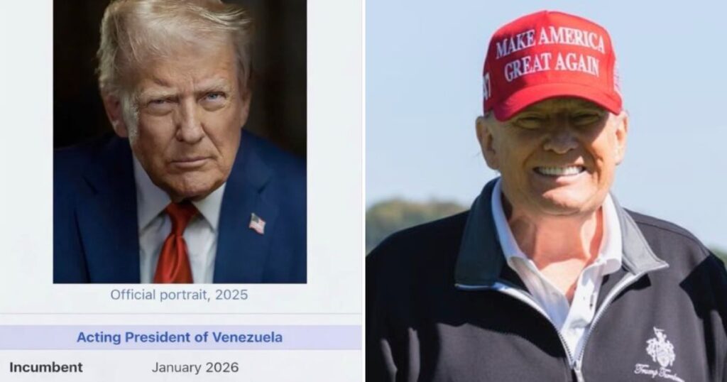 Screenshot of Donald Trump’s Truth Social post labeling him “Acting President of Venezuela”