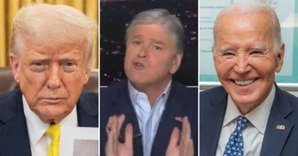 Sean Hannity on Fox News during a live segment that went viral after a heated exchange about Biden and Trump