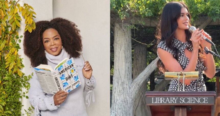 Top celebrity book clubs to join in 2026- if you love reading (left- @Oprah|X.com) and ( right- @updatesofkaia|X.com).