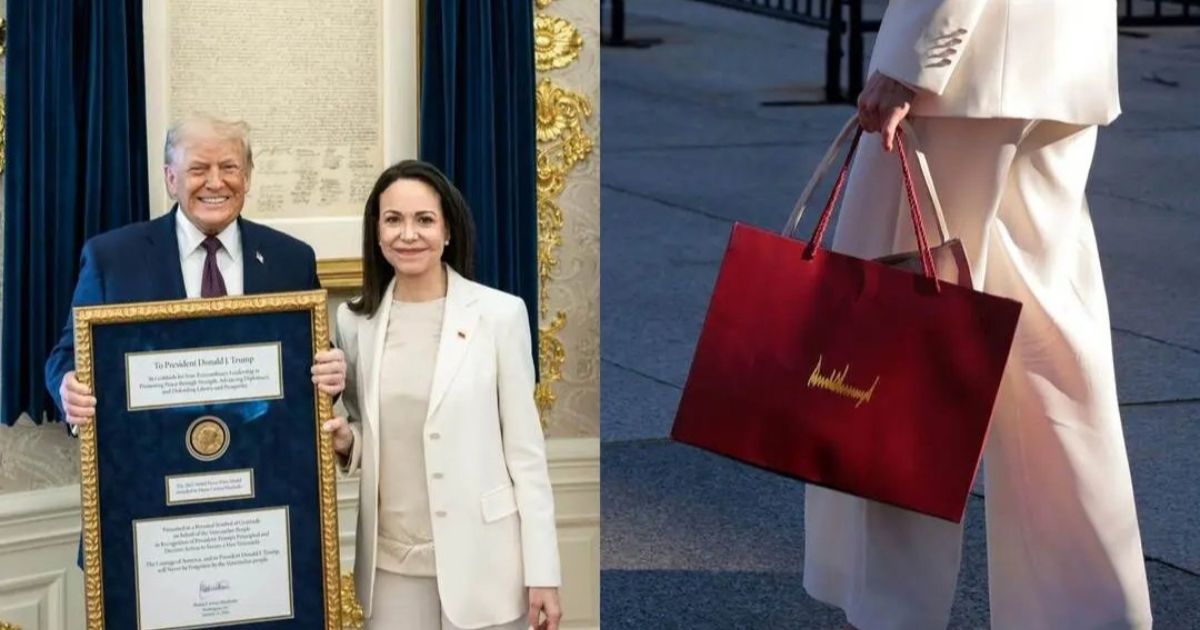 Donald Trump Maria Corina Machado Nobel PEace Prize bag