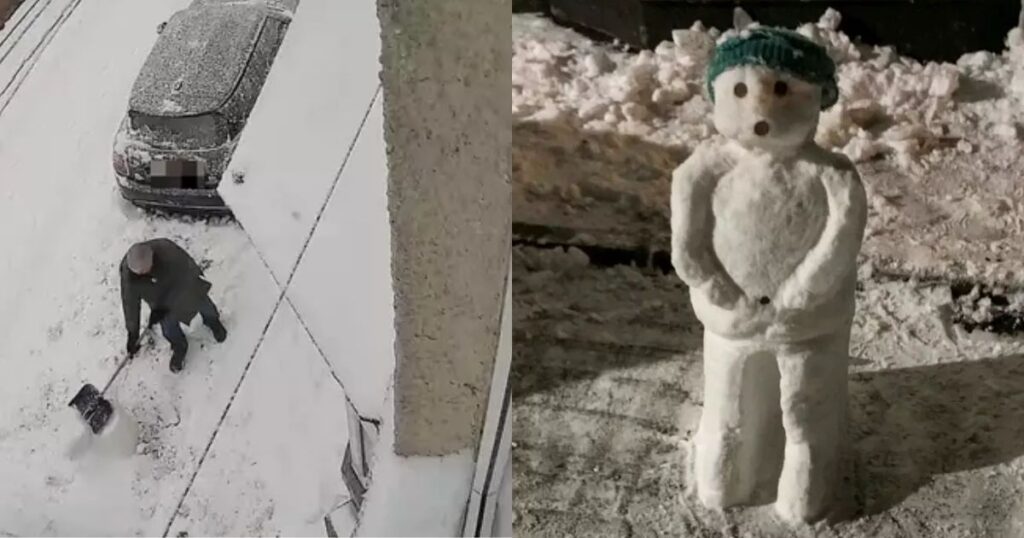 Elderly neighbor in the UK removed a 5 year old’s snowman twice using a shovel.