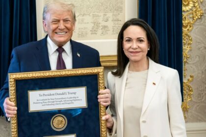 Venezuelan Opposition Leader Maria Machado hands over her Nobel Peace Prize to Donald Trump.