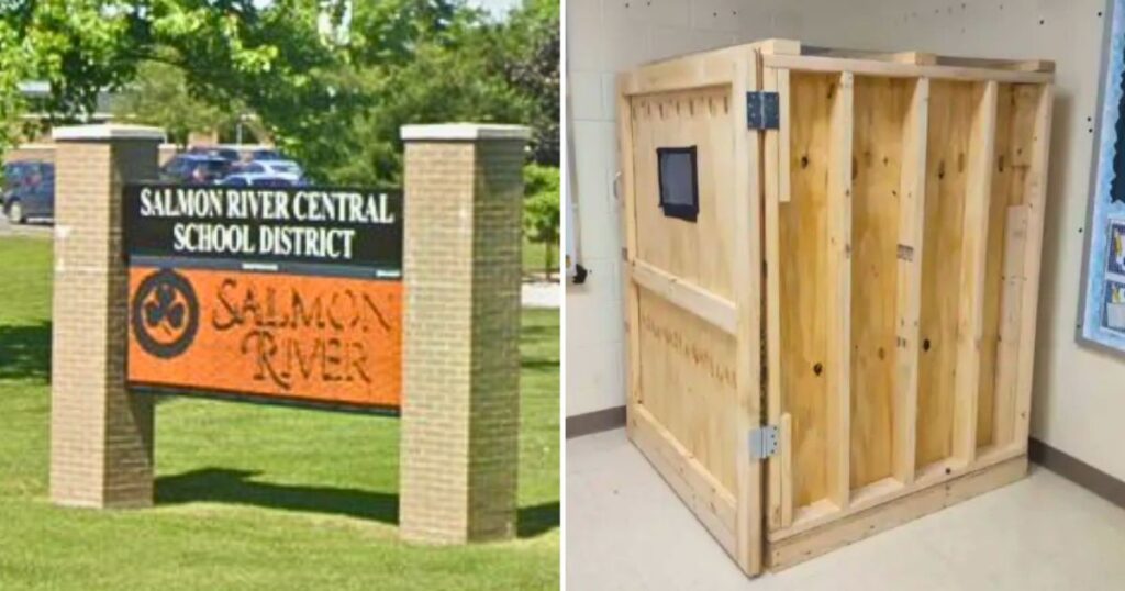 Wooden timeout box in a classroom at a New York elementary school has outraged parents