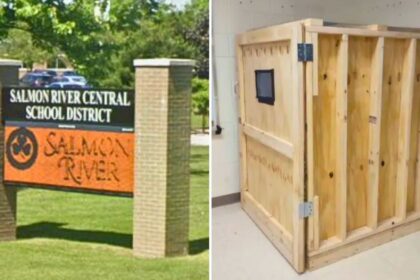 Wooden timeout box in a classroom at a New York elementary school has outraged parents
