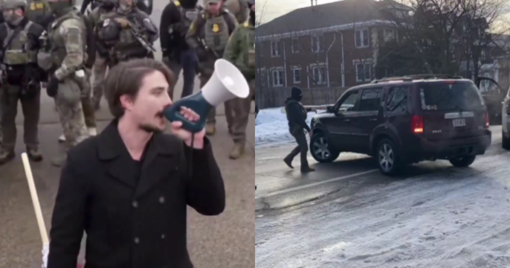 MAGA supporter tried to flare protestors during a protest against ICE in Minneapolis