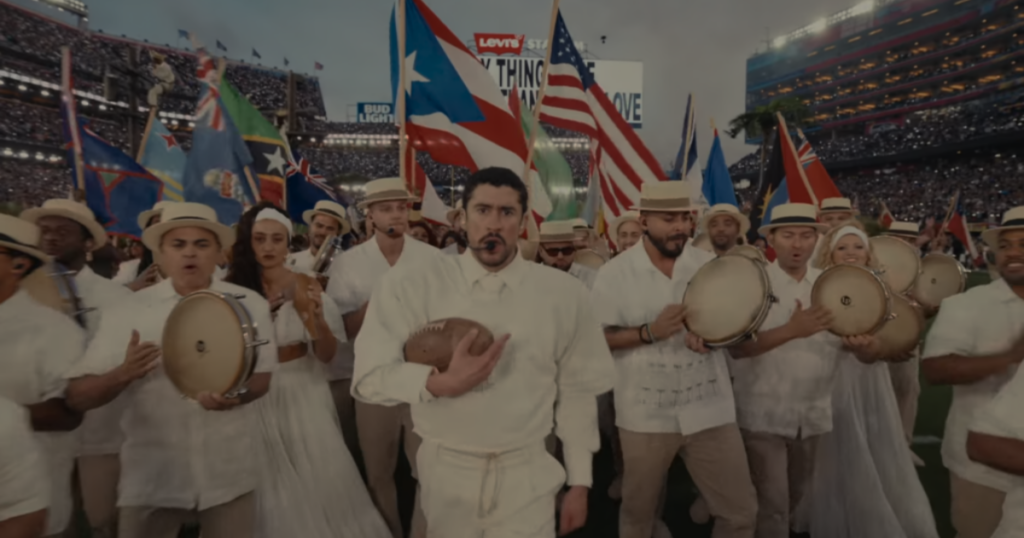 A child actor joins Bad Bunny on the Super Bowl stage as viewers online wrongly speculate about his identity.