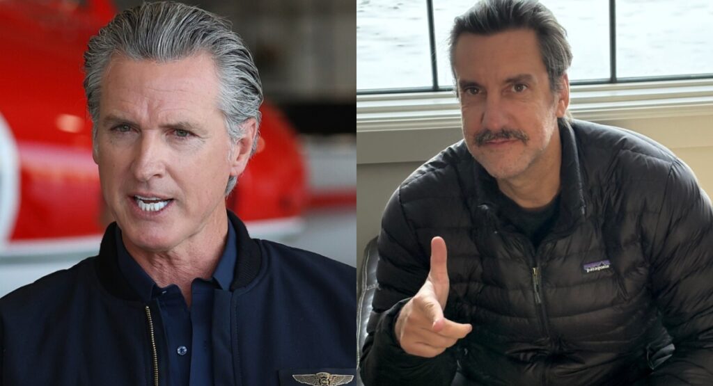 Gavin Newsom (L) and Clay Travis