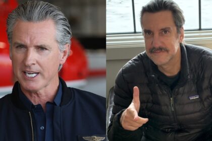 Gavin Newsom (L) and Clay Travis