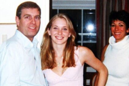 Former Prince Andrew with Virginia Giuffre and Ghislaine Maxwell