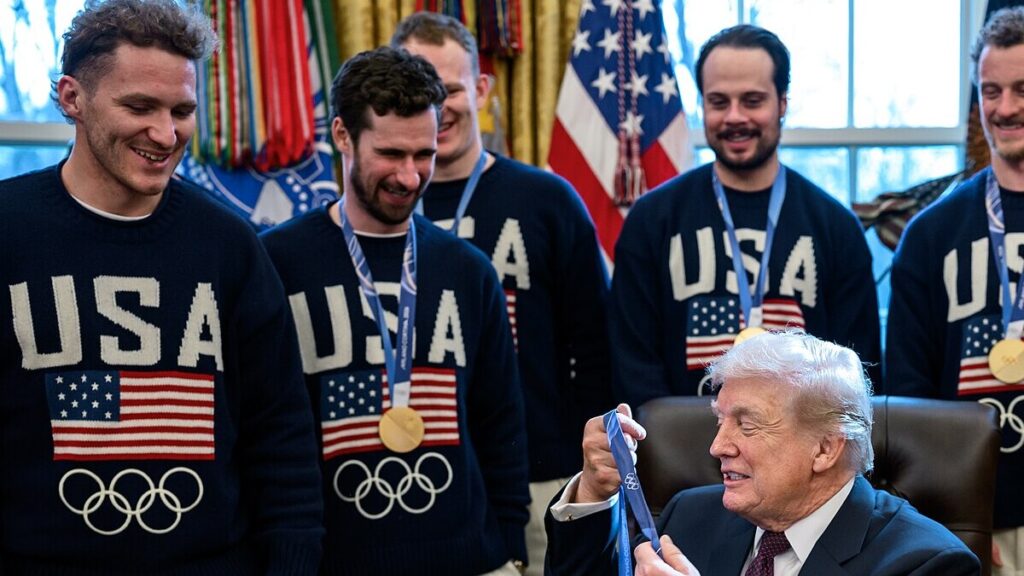The U.S. Olympic Men’s Hockey Team visit President Donald Trump