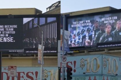 Immigration and Customs Enforcement (ICE) advertisements in Santa Clara, Calif., ahead of Super Bowl LX