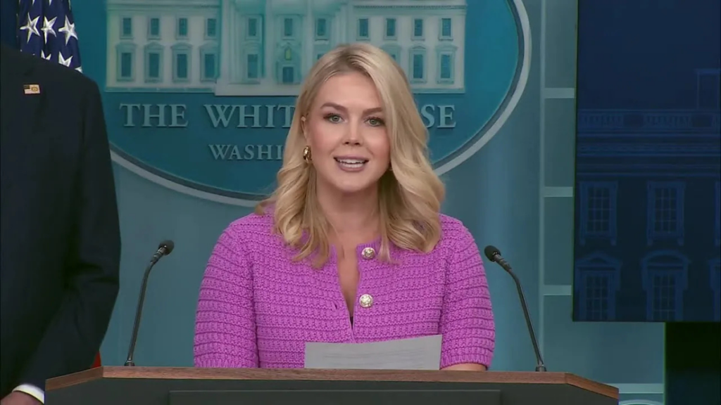 Karoline Leavitt clicked during a press briefing.