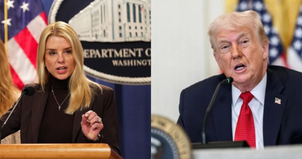 Pam Bondi defends Donald Trump at Epstein Files hearing, acknowledges his name appears in the documents.