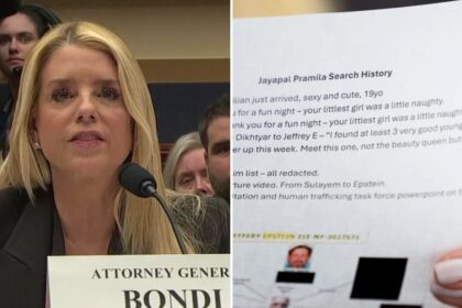 Pam Bondi held a paper labeled “Jayapal Pramila Search History” at a congressional hearing