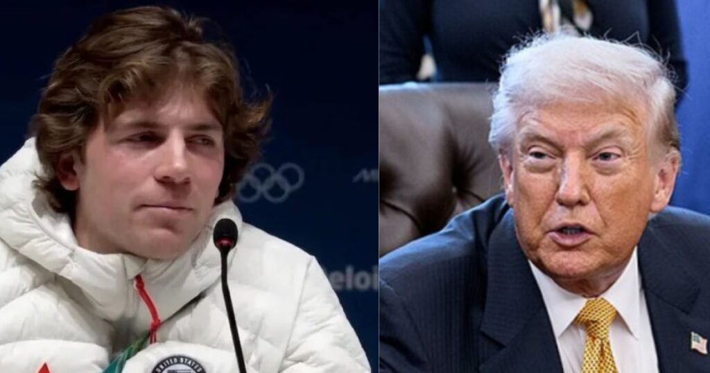 Team USA Winter Olympics athletes share their thoughts after Trump publicly slammed freestyle skier Hunter Hess' comments about his country. (left- @OliLondonTV|X.com) and ( right- The White House-via Wikimedia Commons).