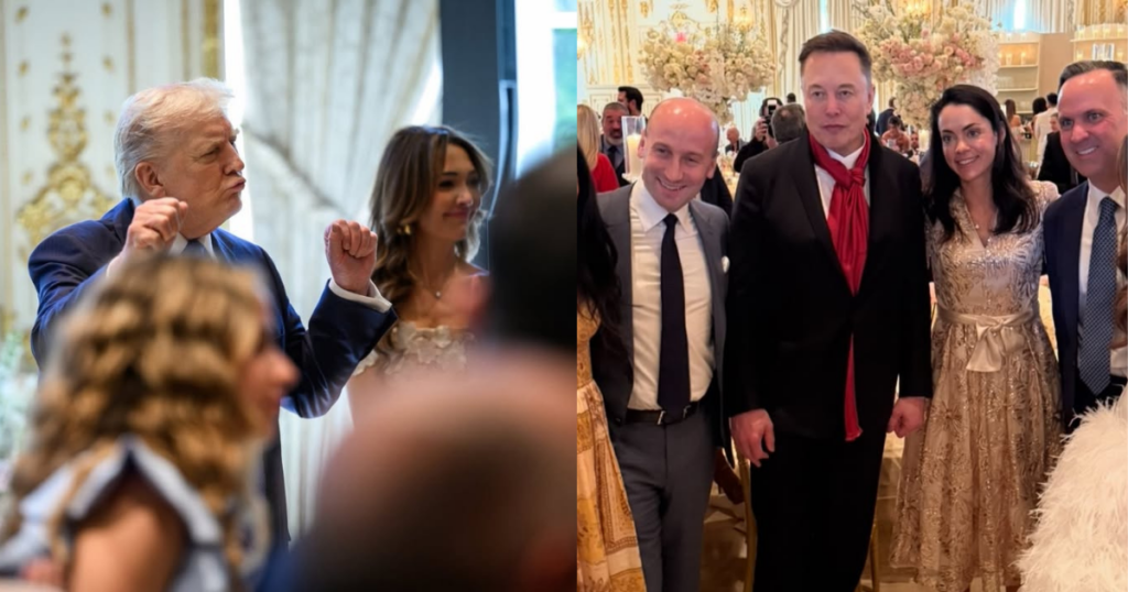 Donald Trump and Elon Musk pictured at the wedding.