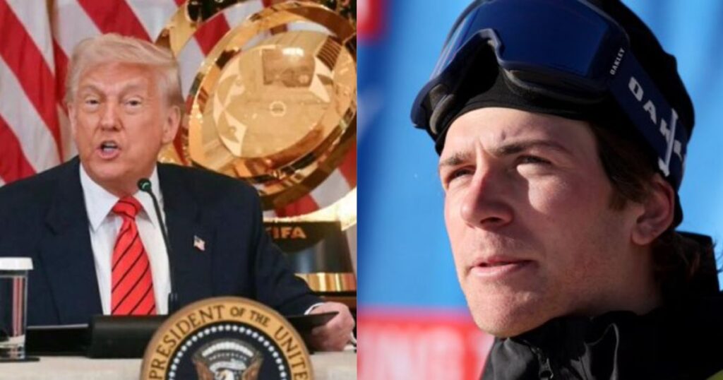 Trump slams USA skier Hunter Hess on Truth Social after he made controversial remarks amid ongoing political controversy. (left-@GTCost|X.com) and (@tammytabby|X.com).