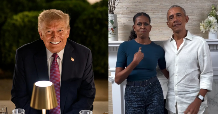 Trump addresses the racist video he posted attacking Obamas.