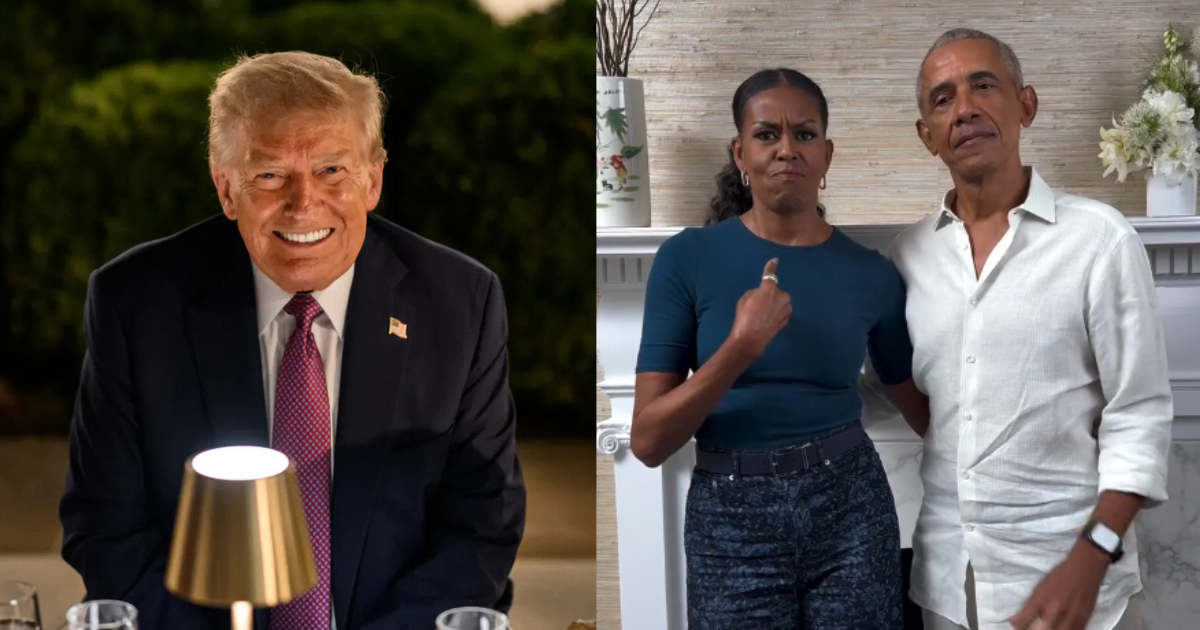 Trump addresses the racist video he posted attacking Obamas.