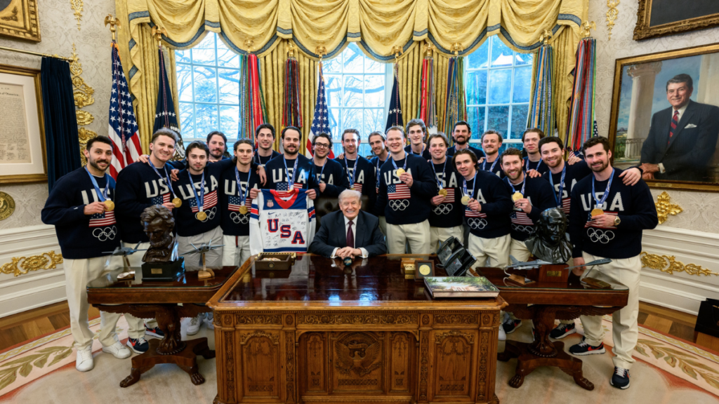 Donald Trump pictured with the USA Men’s Hockey Team