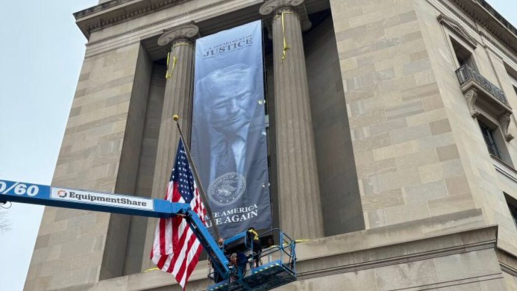 Trump's face has appeared on DoJ entrance