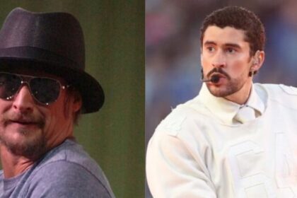 While Bad Bunny’s NFL Super Bowl halftime performance drew tens of millions of viewers and widespread acclaim, Kid Rock’s performance faced criticism and confusion. (left- via Wikimedia Commons) and (right- @porqueTTarg/X.com).