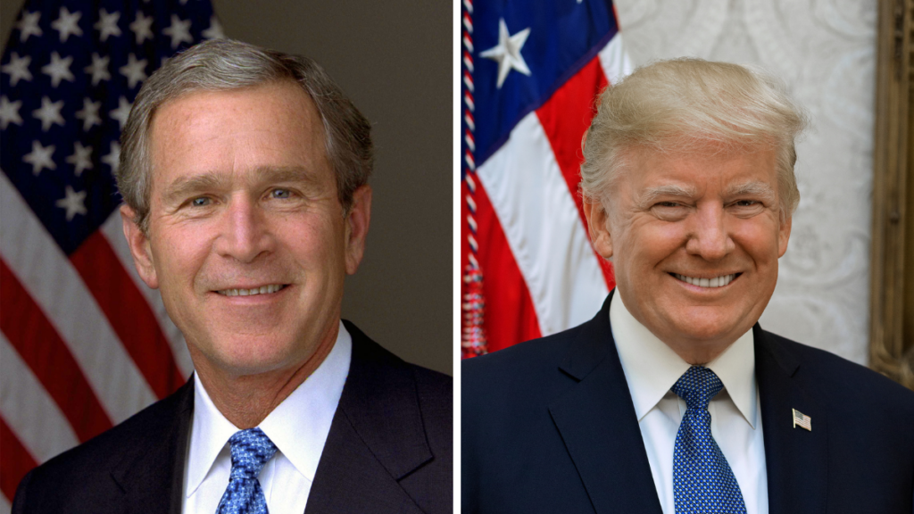 George W. Bush (L) and Donald J. Trump (R) || Credit: Eric Draper (L), Shealeah Craighead (R)