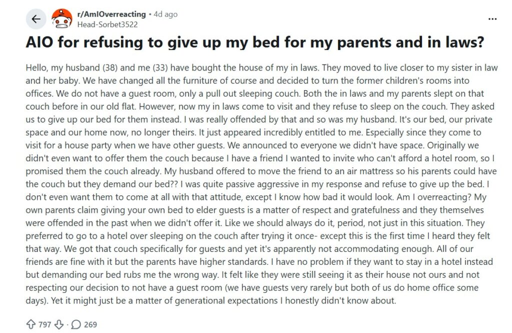 Woman shares how a demand from her in-laws has caused tension in family