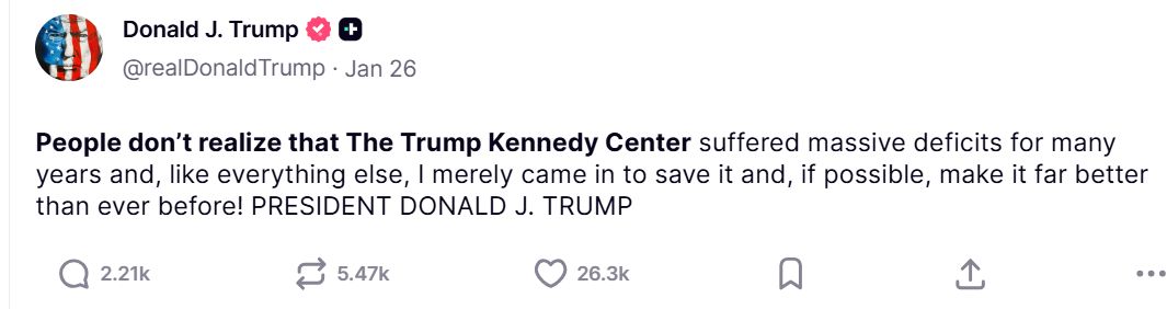 Donald Trump on the Kennedy Center