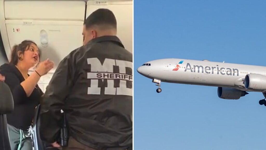 A passenger aboard an American Airlines flight from Miami to Tampa was escorted off by sheriffs after refusing to stop playing videos on loudspeaker