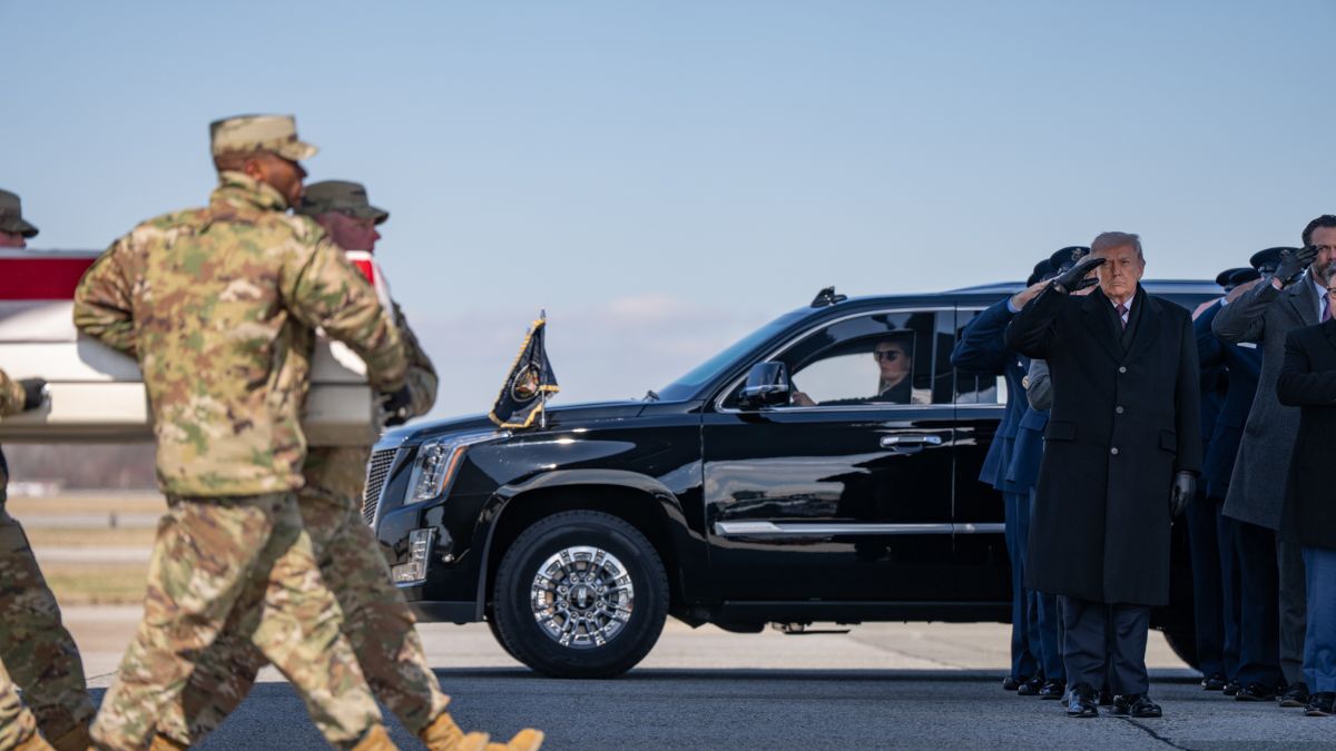 Donald Trump attends dignified transfer ceremony of six soldiers who died in plane crash