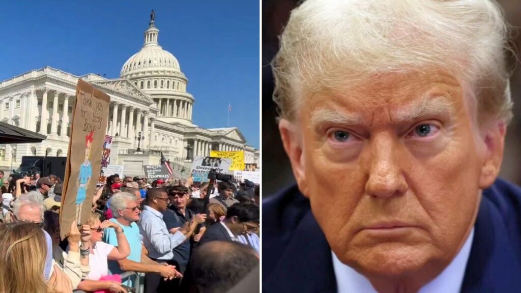 Demonstrators call for the release of Epstein files, as Trump-led airstrikes on Iran dominate headlines