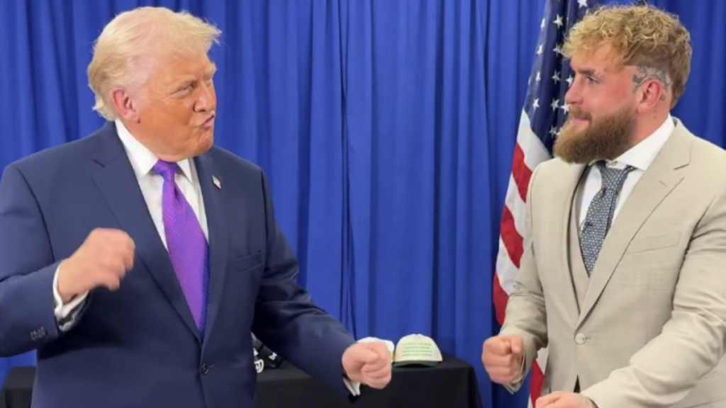 Donald Trump dances with Jake Paul backstage at Kentucky rally